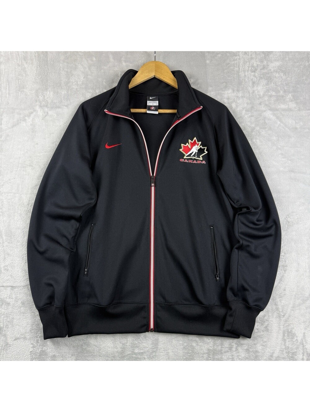 Nike Hockey Canada Men XL Black Full Zip Track Jacket Embroidered Team Logo VTG